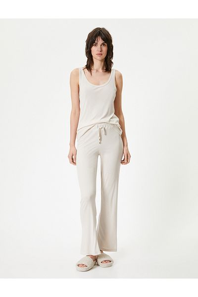 Koton Flat Leg Pajamas Bottom Waist Lace-up Viscous Mixed