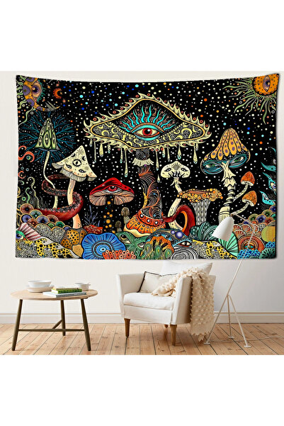 ALAMODECOR Mantar ve Göz Desenli Mistik Astrolojik Duvar Örtüsü Duvar Halısı Ev Dekorasyonu Duvar Dekorasyonu