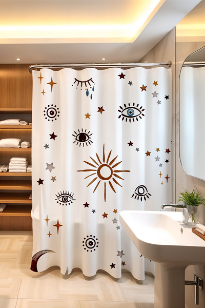 EVPANYA Perdeau de baie, ochi etnici și motive perdea de duș cu model, perdea...