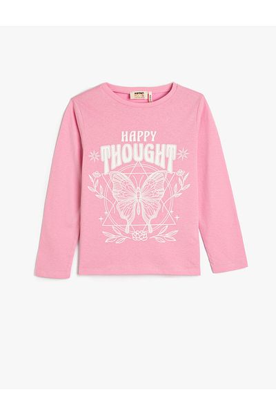 Koton T-Shirt Long Sleeve Crew Neck Butterfly Printed Cotton