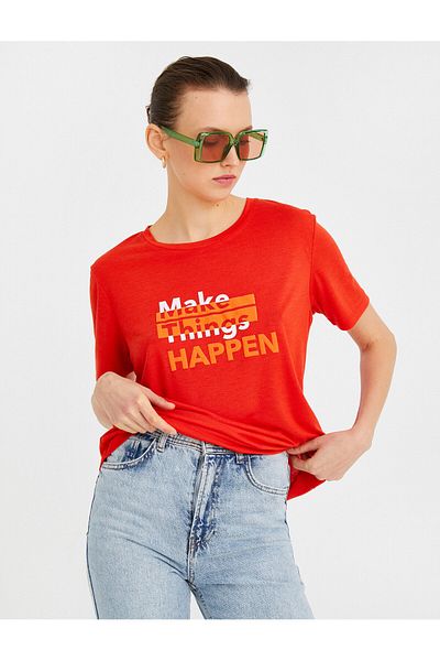 Koton Crew Neck Short Sleeve Printed T-Shirt