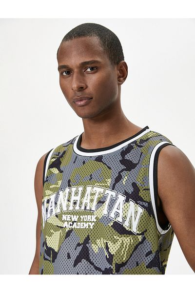 Koton Sport Tank Top Camouflage Aufgedruckter Slogan Rundhals