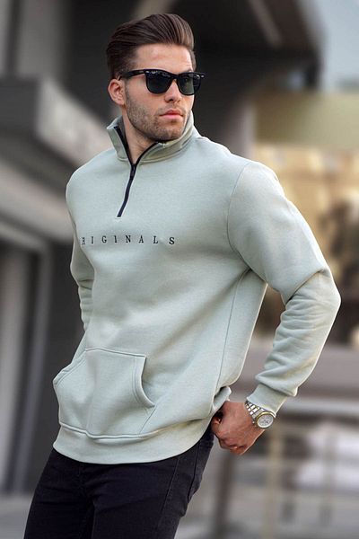 Madmext Mintgrünes, besticktes Sweatshirt mit Reißverschlusskragen 6028