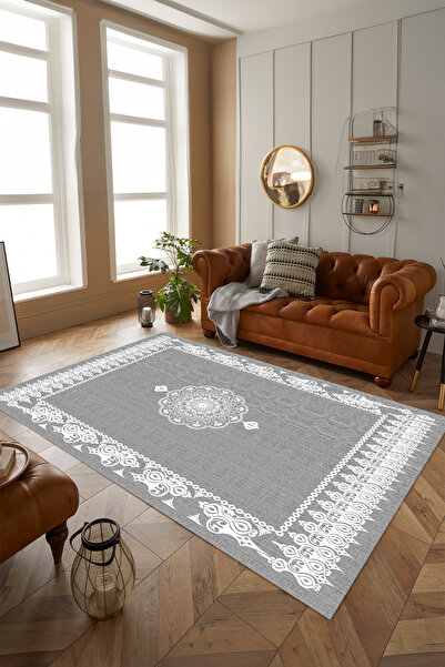 Viyana Home Digital Non-Slip Base Jute Belly Pattern Detailed Washable Floor Mat Kitchen Living Room Carpet