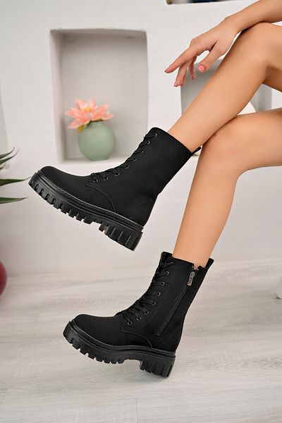 Saks Gardrop Cizme și cizme din piele intoarsa neagra impermeabile cu talpa cu siret cu fermoar