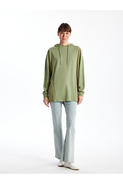 LC Waikiki Green Hooded Color Blocked Oversize Women's Sweatshirt Tunic