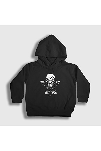 Presmono Unisex Çocuk Siyah Sans Undertale Kapüşonlu Sweatshirt 32523tt
