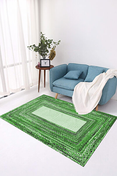 Viyana Home Digital Anti-Slip Base Straw Pattern Jute Model Washable Floor Mat Kitchen Living Room Carpet