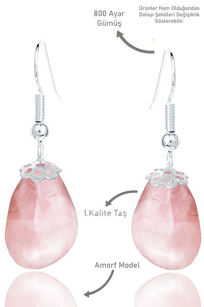 Erilsa Certified Amorph Model Raw Pink Quartz Stone Earrings