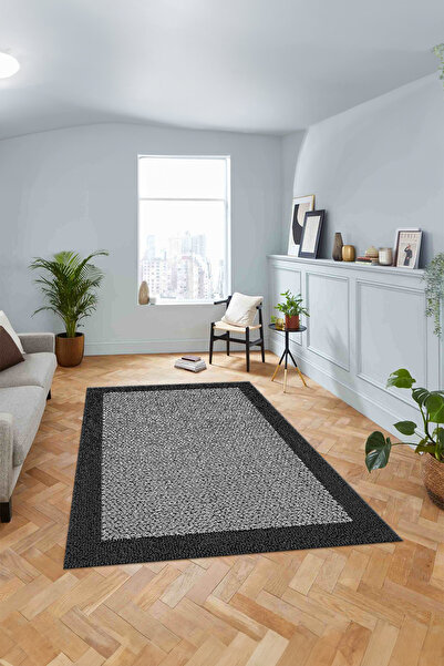 Viyana Home Ψηφιακό αντιολισθητικό χαλί με μαύρο πλαίσιο από γιούτα, μοντέλο που πλένεται, χαλί κουζίνας και σαλονιού