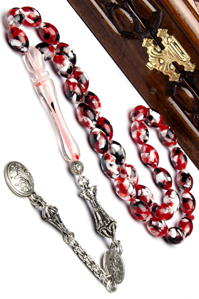 OTTOTESBİH Mărgele de rugăciune pentru bărbați, 7x11 mm, roșu, alb, negru, mo...