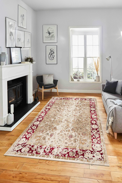 Viyana Home Digital Anti-Slip Floral Patterned Jute Model Washable Floor Mat Kitchen Living Room Carpet