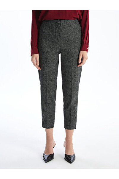 LC Waikiki Anthracite Elastic Waist Houndstooth Patterned Women's Trousers