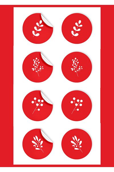 anka design Christmas Themed Art Sticker Floral Pattern Red Backdrop (4X4Cm) 48 Pieces