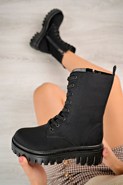 Saks Gardrop Αδιάβροχες μαύρες σουέτ μπότες & μποτάκια με φερμουάρ και ραμμένη σόλα