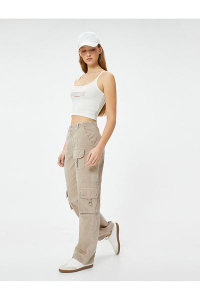 Koton Cargo Pants Straight Leg Pocket Standard Waist - Eve Cargo Straight Jeans