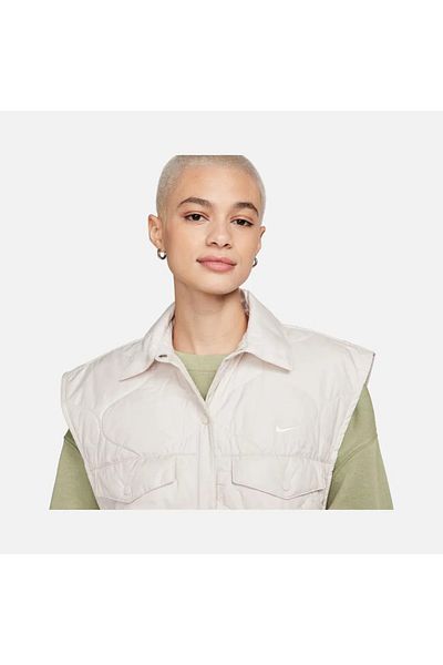 Nike Sportswear Essential Quilting Fabric Full-Snap Women's Oversize Loose Fit Beige Sleeveless Vest Fb8737