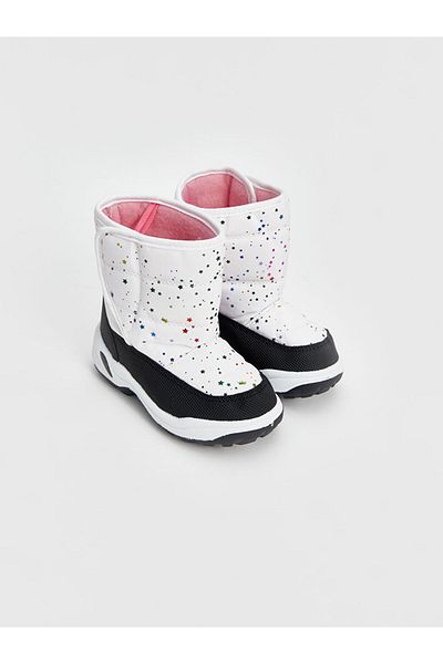 LC Waikiki Cizme de zăpadă pentru fetiță cu velcro cu imprimeu alb LCW STEPS