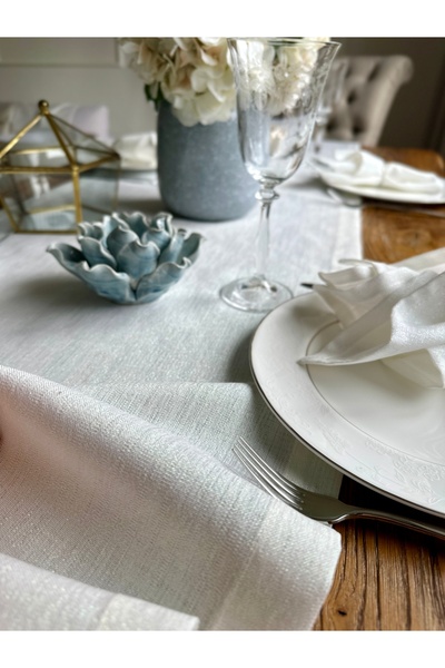 Decamor home Linen Textured Pearlescent Glitter White Long Runner (Not Including the Nappe)