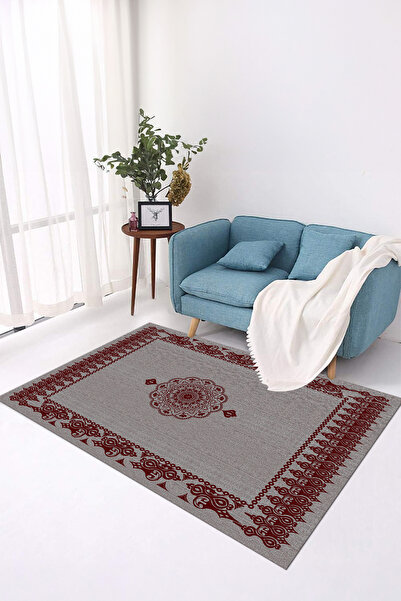 Viyana Home Digital Non-Slip Base Jute Belly Pattern Detailed Washable Floor Mat Kitchen Living Room Carpet