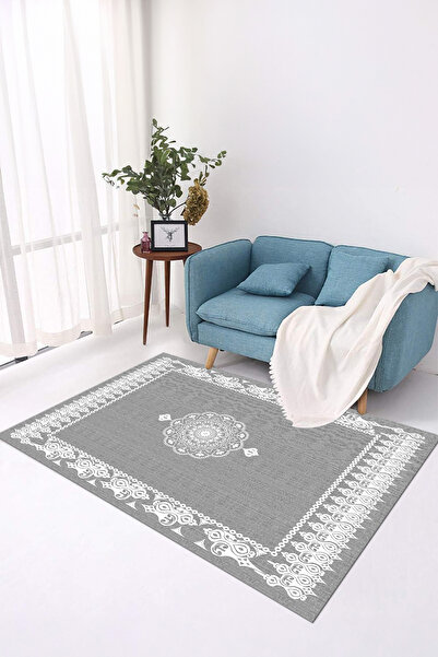 Viyana Home Digital Non-Slip Base Jute Belly Pattern Detailed Washable Floor Mat Kitchen Living Room Carpet