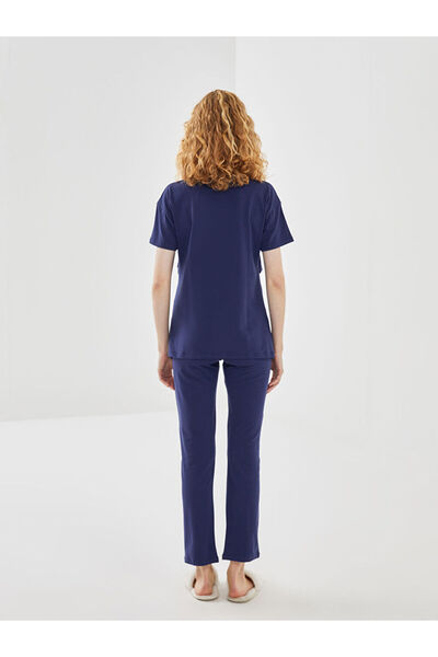 LC Waikiki Navy Blue Crew Neck New Year's Themed Maternity Pajama Set