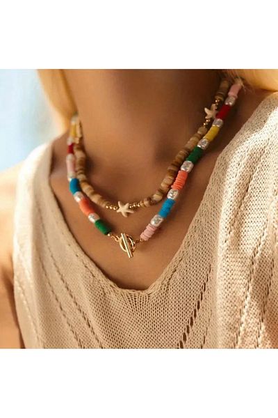 Store Boho Style Colorful 2-Piece Holiday Necklace