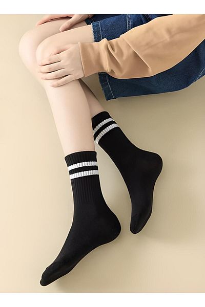 PİERLES Unisex Μαύρες ριγέ κολεγιακές κάλτσες 6 τμχ (βαμβακερές)