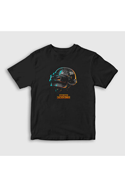 Presmono Unisex Çocuk Siyah Kask Pubg T-shirt 30483tt