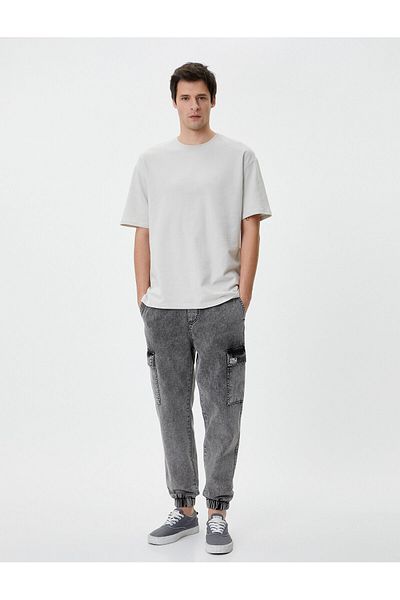 Koton Oversize Jeans Jogger Cargo Pocket Lace-up Waist Washed