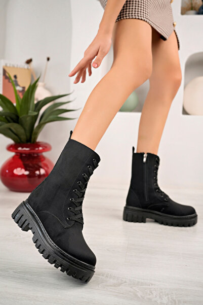 Saks Gardrop Αδιάβροχες μαύρες σουέτ μπότες & μποτάκια με φερμουάρ και ραμμένη σόλα