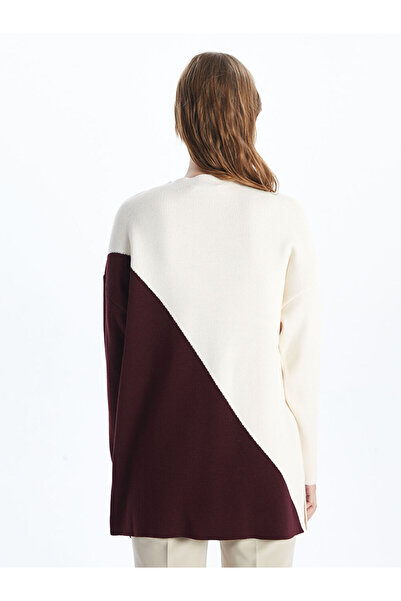 LC Waikiki Burgundy Half Turtleneck Color Block Women's Knitwear Tunic