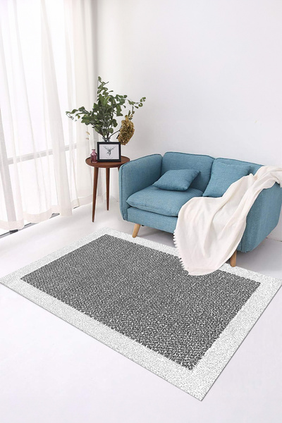 Viyana Home Digital Anti-Slip Black Framed Jute Model Washable Runner Kitchen Living Room Carpet