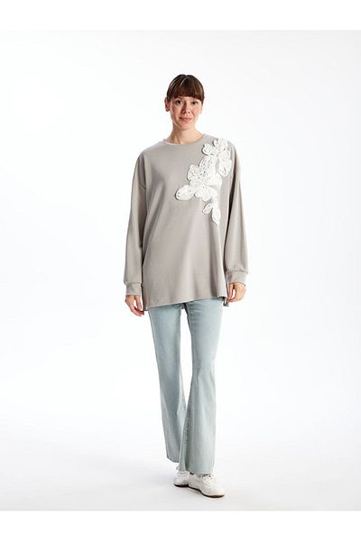 LC Waikiki Embroidered Oversize Women's Sweatshirt Tunic