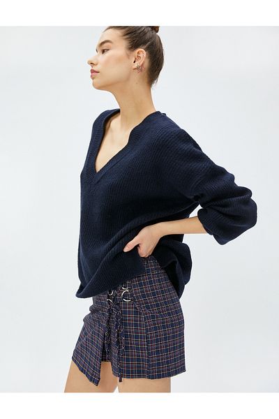 Koton Long Sleeve V-Neck Knitwear Sweater - Knitted Ribbed
