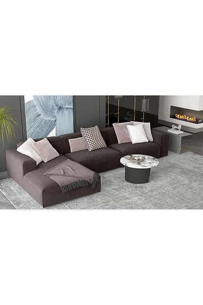 Oak House Circular velvet gray chair size 90x90x77 cm - beige