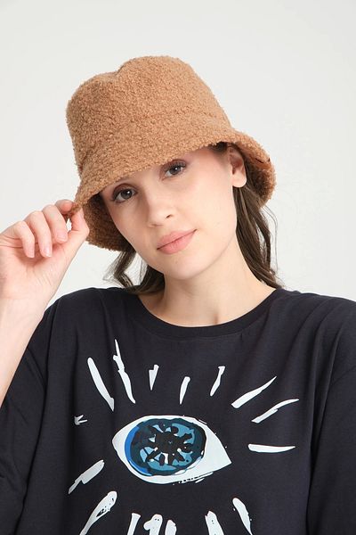 robanu Teddy Bucket Hat |   Latte Color Teddy Fisherman Bucket Hat