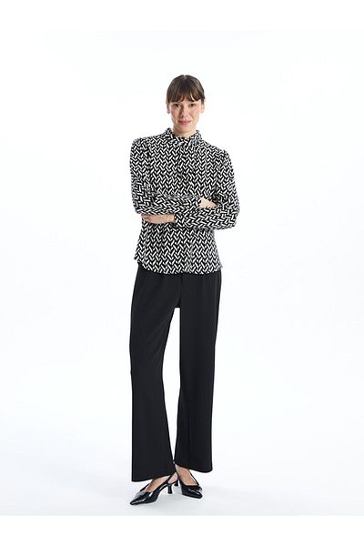 LC Waikiki Lcwaikiki Classic Black Stand Collar Patterned Oversize Women's Blouse