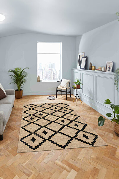 Viyana Home Ψηφιακή αντιολισθητική βάση με τετράγωνο σχέδιο από γιούτα, μοντέλο που πλένεται, χαλί κουζίνας και σαλονιού