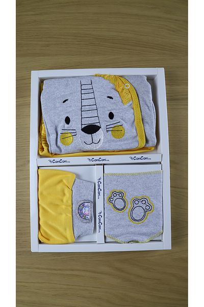 ConconBebe Hospital Discharge Set Lion Patterned 5-Piece Boxed Baby Newborn Set