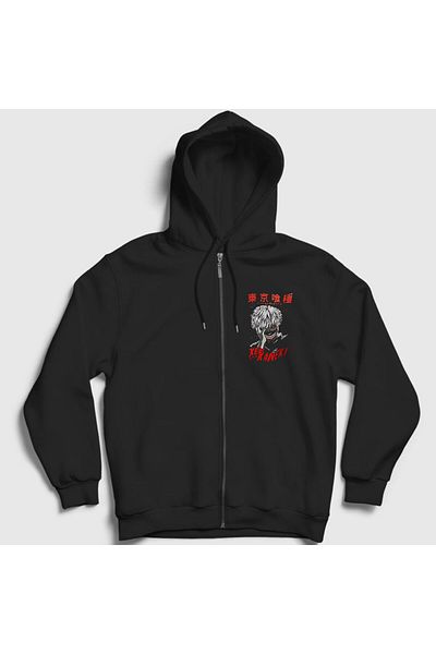 Presmono Φούτερ με κουκούλα Unisex Black Ken Kaneki Anime Tokyo Ghoul με φερμουάρ 136768 ττ