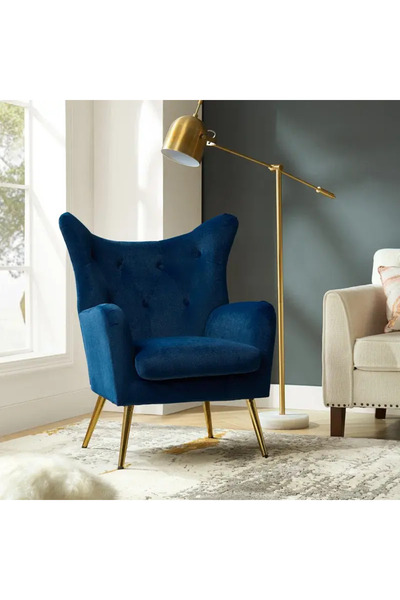 Oak House كرسي مخملي ازرق مقاس 80x80x115 سم