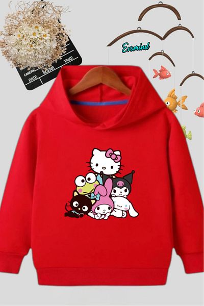 Evomind Унисекс детски суичър с качулка с щампа My Melody Kuromi Hello Kity