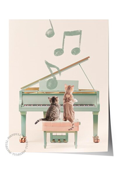 Postifull Poster cu pisici care cântă la pian, poster de perete fără cadru, p...