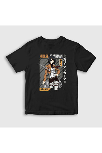 Presmono Unisex dečji crni Mikasa fan anime Attack On Titan T-shirt 125318tt