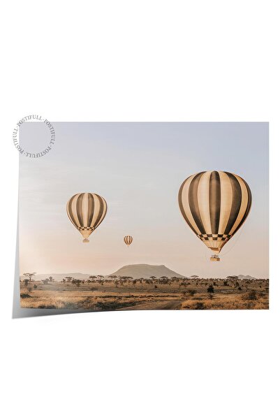 Postifull Air Balloons Over Serengeti Poster, Yatay Duvar Tablosu Comfort Ser...