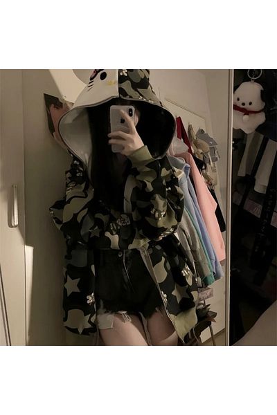 Touz Moda Sanrio Anime Kawaii Kitty Detail Full Zip Cardigan