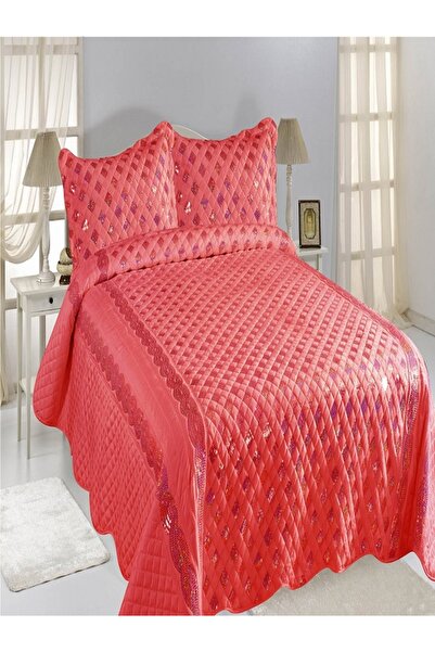 FREETEKS KIRMIZI BAKLAVA DESENLİ ÇİFT KİŞİLİK TAY TÜYLÜ YATAK ÖRTÜSÜ İKİ YAST...