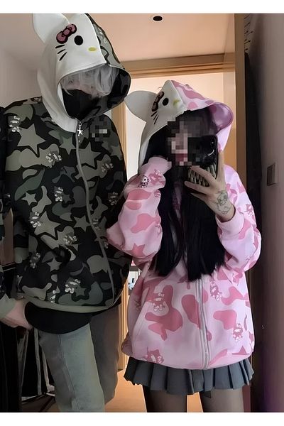 Touz Moda Sanrio Anime Kawaii Kitty Detail Full Zip Cardigan