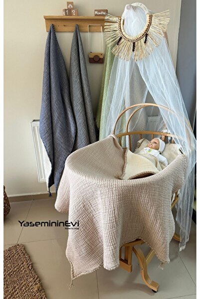 YASEMİNİNEVİ Bej Rengi Müslin Bebek Yorganı Müslin Bebek Yatak Örtüsü